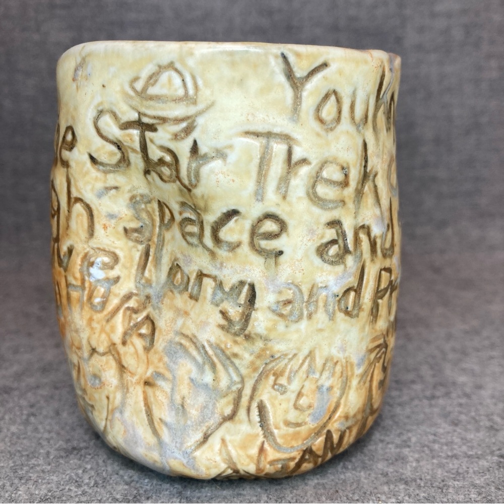 Star Trek Studio Pottery Ceramic Vase Cup Text Inscribed On Surface Unique Spock